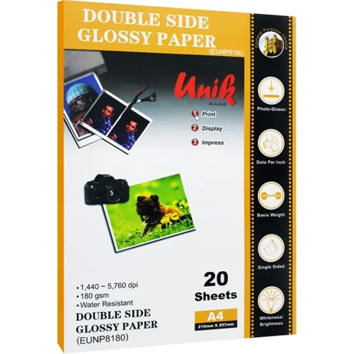 کاغذ فتوگلاسه یونیک سایز A4 وزن 180 گرم 100 برگ Unik