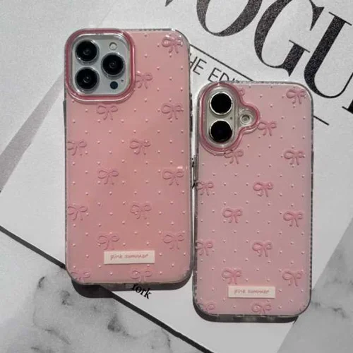 قاب  دات پاپیون صورتی ریز آیفون