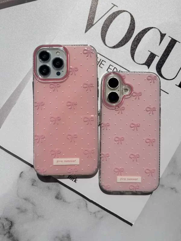 قاب  دات پاپیون صورتی ریز آیفون