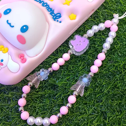 بند آویز موبایل مهره ای صورتی