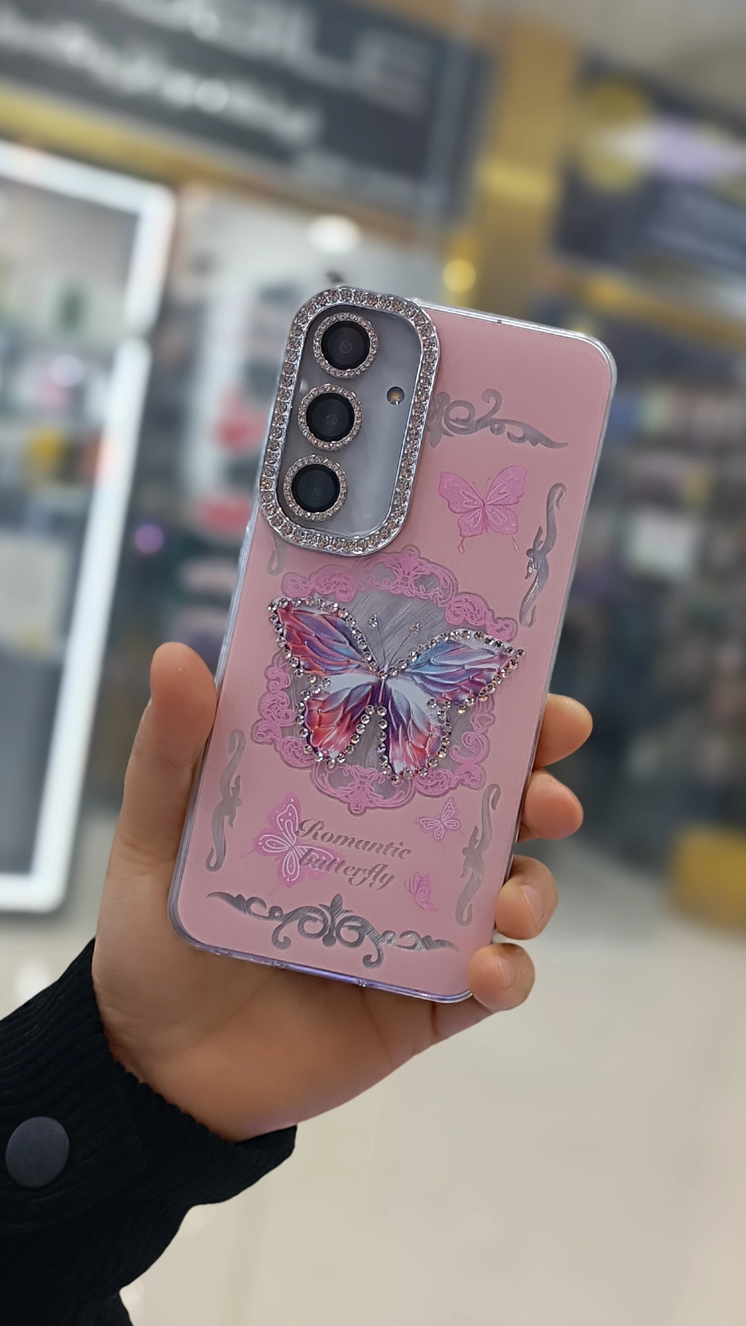 قاب پروانه صورتی نگین دار آیفون سامسونگ شیائومی