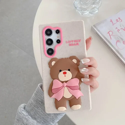 قاب سیلیکونی خرس پاپیون صورتی سامسونگ ، شیاِئومی